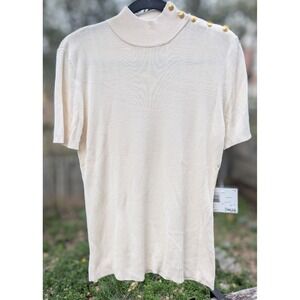 Vintage NWT Med Liz Claiborne 100% Silk Sweater Mock Golden Buttons CBK 1990s